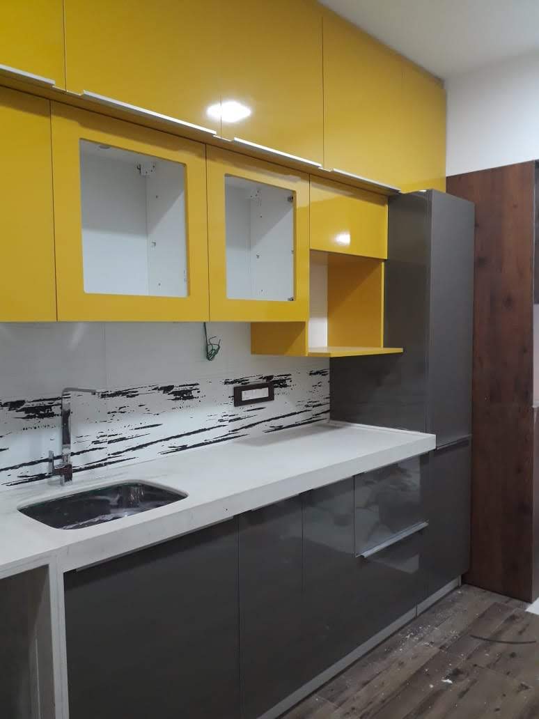 modular kitchen in yellow